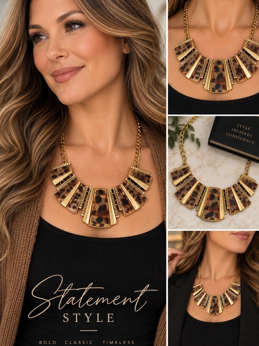 Gold Leopard Accent Collar Necklace - Bold Women’s Statement